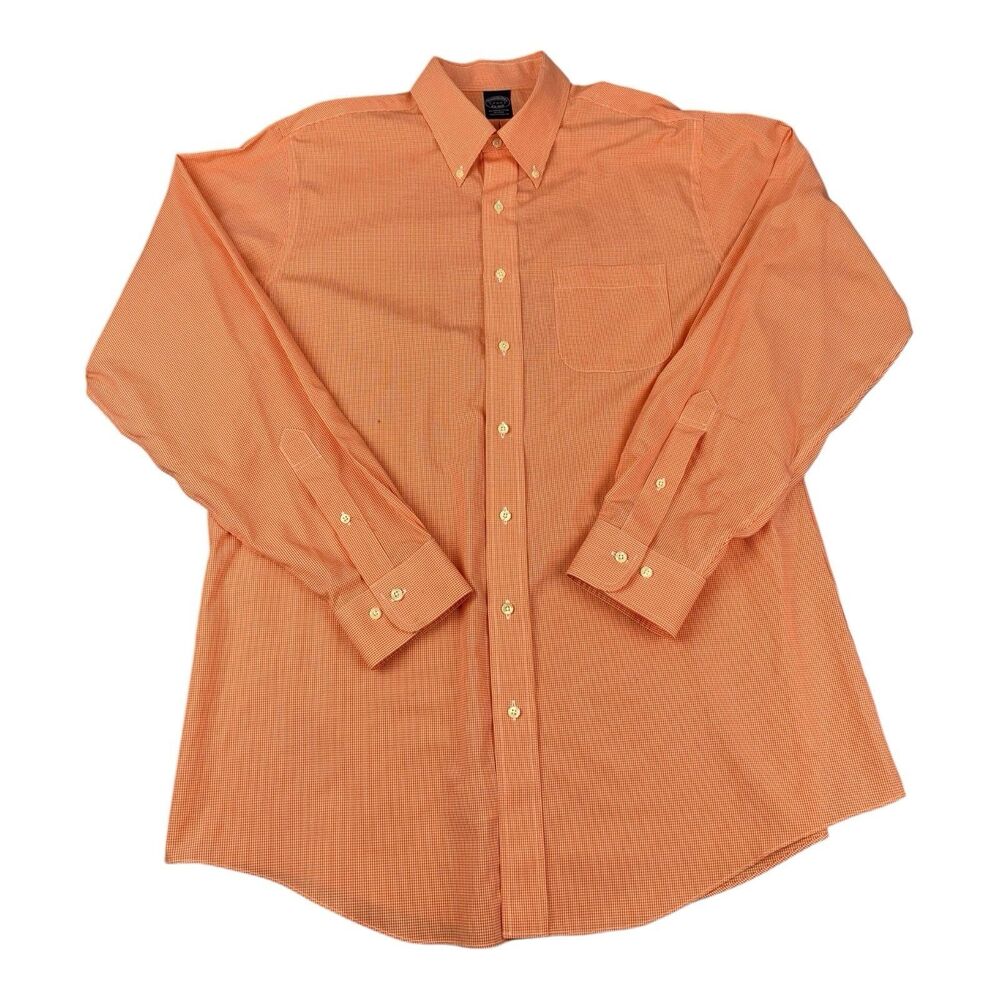 Brooks Brothers 1818 Long Sleeve Dress Shirt Orange Gingham Men’s Large 17 36/37